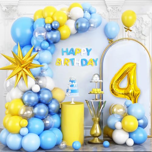 Gelb Blau 4 Geburtstag Luftballons Bogen Baby Blau Klar Weiß Luftballons Girlande Kit Gold 4D Folienstern mit Zahl 4 Ballon Turm Stern Folienballon für 4 Jahre alte Kinder Geburtstag Party Gelb Blau 4 Geburtstag Luftballons Bogen Baby Blau Klar Weiß Luftballons Girlande Kit Gold 4D Folienstern mit Zahl 4 Ballon Turm Stern Folienballon für 4 Jahre alte Kinder Geburtstag Party von Vibzox