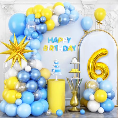 Gelb Blau 6 Geburtstag Luftballons Bogen Baby Blau Klar Weiß Luftballons Girlande Kit Gold 4D Folienstern mit Zahl 6 Ballon Turm Stern Folienballon für 6 Jahre alte Kinder Geburtstag Party Gelb Blau 6 Geburtstag Luftballons Bogen Baby Blau Klar Weiß Luftballons Girlande Kit Gold 4D Folienstern mit Zahl 6 Ballon Turm Stern Folienballon für 6 Jahre alte Kinder Geburtstag Party von Vibzox