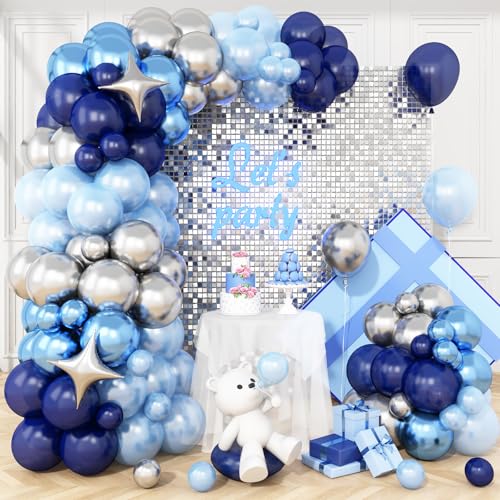 Blau und Silber Ballonbogen Kit, Pearl Navy Blau Hellblau Luftballons Girlande mit Metallic Silber Blues Ballons Vier Sterne Folienballon, für Jungen Männer Geburtstag Abschlussfeier Babyparty Party von Vibzox