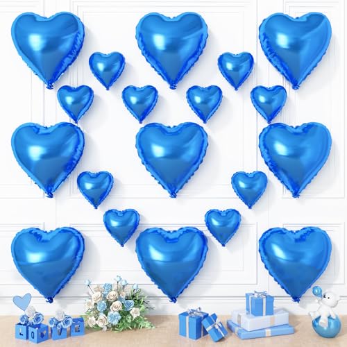 Blaue Herz-Luftballons, 19 Stück, blaue Herzform, 45,7 cm mit 25,4 cm Helium-Folienballon, Liebesballon für Geburtstag, Hochzeit, Verlobung, Valentinstag, Party, Jahrestag, Dekorationen von Vibzox