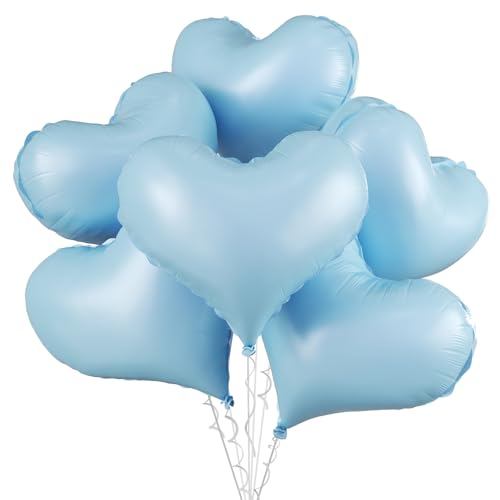 Blaue Herz-Luftballons, 6 Stück, 61 cm, große Babyblaue Herz-Folienballons für Geburtstag, Hochzeit, Babyparty, Jahrestag, Party-Dekorationen von Vibzox