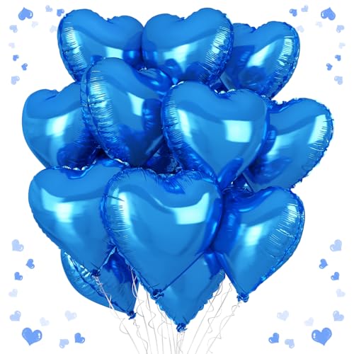 Blaue Herzballons, 45,7 cm, königsblauer herzförmiger Ballon, 12 Stück große blaue Helium-Folien-Herz-Ballons für Geburtstag, Hochzeit, Hochzeit, Braut, Verlobung, Party, Jahrestag, Dekoration Blaue Herzballons, 45,7 cm, königsblauer herzförmiger Ballon, 12 Stück große blaue Helium-Folien-Herz-Ballons für Geburtstag, Hochzeit, Hochzeit, Braut, Verlobung, Party, Jahrestag, Dekoration von Vibzox