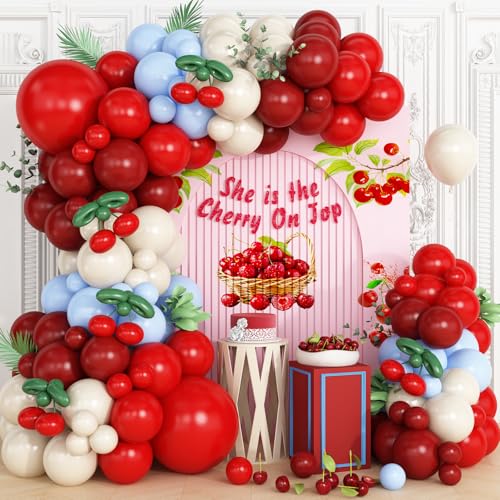 Blaue und rote Kirsche Ballon Girlande Bogen Kit, Rot Blau Weiß Sand Grün Lange Luftballons für Mädchen Geburtstag She is Cherry on Top Baby Shower Hochzeit Braut Valentinstag Party Dekorationen von Vibzox