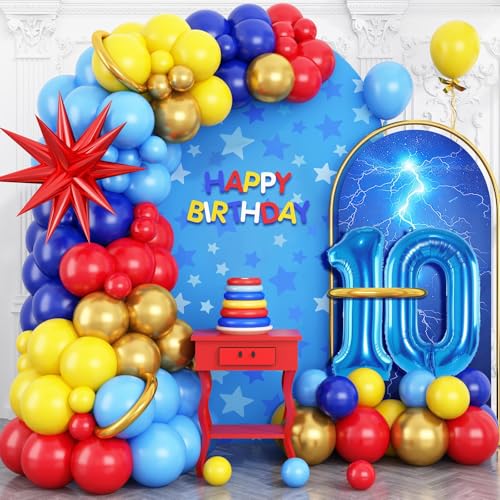 10 Geburtstag Cartoon Thema Luftballons Bogen, Rot Blau Gelb Luftballons Girlande Kit mit Blau Zahl 10 Ballon Stern Folienballon für 10 Jahre Alte Jungen Igel Karneval Zirkus Geburtstag Party 10 Geburtstag Cartoon Thema Luftballons Bogen, Rot Blau Gelb Luftballons Girlande Kit mit Blau Zahl 10 Ballon Stern Folienballon für 10 Jahre Alte Jungen Igel Karneval Zirkus Geburtstag Party von Vibzox
