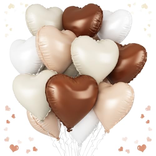 Braune, cremefarbene Herzballons, 45,7 cm, aprikosenbeige, Herzform, Ballon, 12 Stück, weißer Kaffee, Helium, Mylar, hautfarben, neutrale Herzballons für Mädchen, Boho, Geburtstag, Hochzeit, Party, Braune, cremefarbene Herzballons, 45,7 cm, aprikosenbeige, Herzform, Ballon, 12 Stück, weißer Kaffee, Helium, Mylar, hautfarben, neutrale Herzballons für Mädchen, Boho, Geburtstag, Hochzeit, Party, von Vibzox