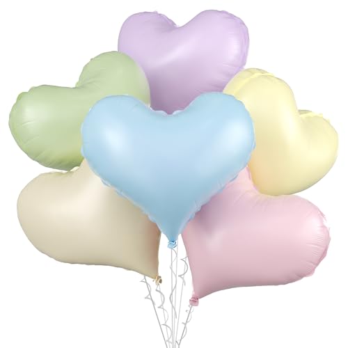 Bunte Herzballons, 6 Stück, 61 cm, großer Regenbogen-Herz-Folienballon für Geburtstag, Hochzeit, Babyparty, Jahrestag, Party-Dekoration von Vibzox