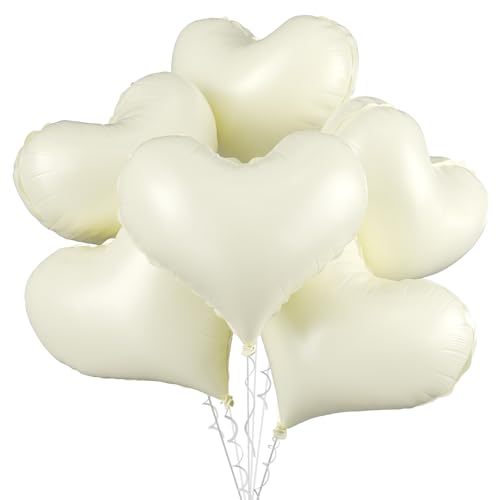 Cremeweiße Herzballons, 6 Stück, 61 cm, große weiße Herz-Folienballons für Geburtstag, Hochzeit, Babyparty, Jahrestag, Party-Dekoration von Vibzox