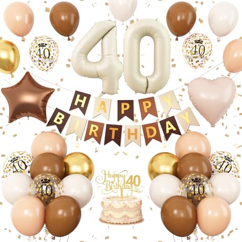 Dekoration zum 40. Geburtstag, Sand, Weiß, Braun, Gold, neutrale Zahl 40, Ballon für Frauen, Happy Birthday-Banner, hautbraun, hellbraun, Stern-Herz-Ballons, Kuchenaufsatz für 40 Jahre alte Dekoration Dekoration zum 40. Geburtstag, Sand, Weiß, Braun, Gold, neutrale Zahl 40, Ballon für Frauen, Happy Birthday-Banner, hautbraun, hellbraun, Stern-Herz-Ballons, Kuchenaufsatz für 40 Jahre alte Dekoration von Vibzox