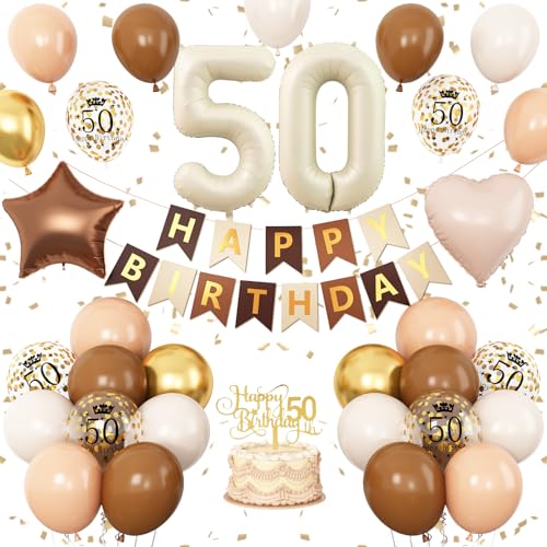 Dekoration zum 50. Geburtstag, Sand, Weiß, Braun, Gold, neutrale Zahl 50, Ballon für Frauen, Happy Birthday-Banner, hautbraun, hellbraun, Stern-Herz-Ballons, Kuchenaufsatz für 50 Jahre alte Dekoration Dekoration zum 50. Geburtstag, Sand, Weiß, Braun, Gold, neutrale Zahl 50, Ballon für Frauen, Happy Birthday-Banner, hautbraun, hellbraun, Stern-Herz-Ballons, Kuchenaufsatz für 50 Jahre alte Dekoration von Vibzox
