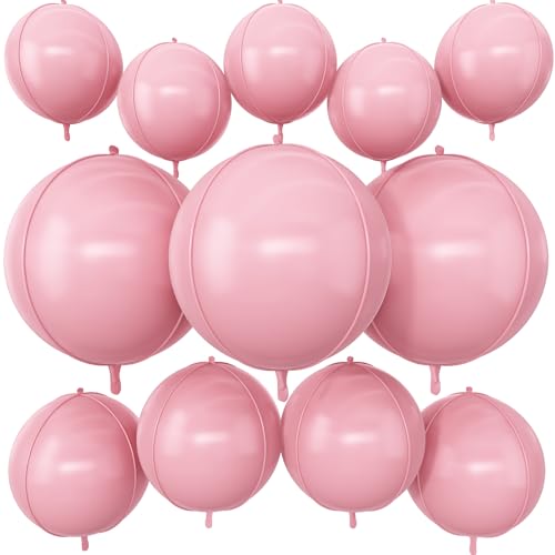 12 runde Folienballons in Babyrosa, 55,9 cm, 38,1 cm, 25,4 cm, 4D-Helium-Ballon, Pastellrosa, Folienballon für Prinzessin, Geburtstag, Babyparty, Hochzeit, Jahrestag, Valentinstag, Party-Dekoration von Vibzox