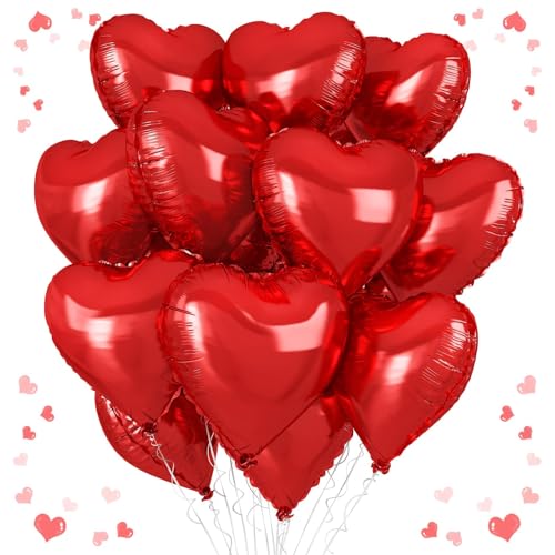 Rote Herz-Luftballons, 45,7 cm, roter Folienballon in Herzform, 12 Stück, große Mylar-Helium-Luftballons für Geburtstag, Babyparty, Hochzeit, Braut, Verlobung, Jahrestag, Party-Dekoration von Vibzox