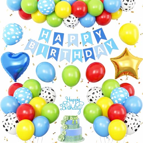 Geburtstagsdekoration, Kindergeburtstag mit Kuh-Aufdruck, Himmelblau, Wolkenballon, Banner, Tortenaufsatz, Sternherz, Folienballon für Bauernhof-Motto-Party-Dekorationen Geburtstagsdekoration, Kindergeburtstag mit Kuh-Aufdruck, Himmelblau, Wolkenballon, Banner, Tortenaufsatz, Sternherz, Folienballon für Bauernhof-Motto-Party-Dekorationen von Vibzox