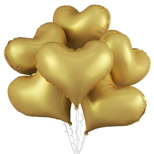 Goldene Herzballons, 6 Stück, 61 cm, große metallische Herz-Folienballons für Geburtstag, Hochzeit, Babyparty, Jahrestag, Party-Dekorationen von Vibzox