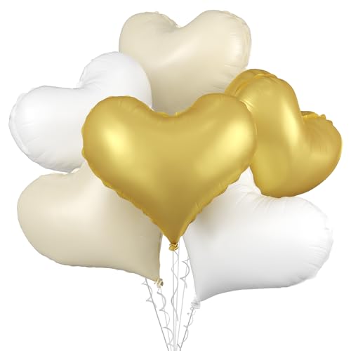 Herz-Ballons in Weißgold, 6 Stück, 61 cm, groß, cremeweiß, Herz-Folienballon für Geburtstag, Hochzeit, Babyparty, Jahrestag, Dekorationen von Vibzox