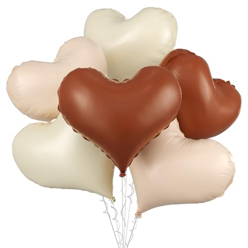 Herz-Luftballons in Creme-Weiß, Beige, 6 Stück, 61 cm, große Herz-Folienballons für Geburtstag, Hochzeit, Babyparty, Jahrestag, Party-Dekoration von Vibzox