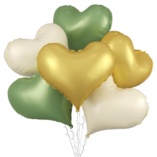 Herz-Luftballons in Grün, Gold, Weiß, 6 Stück, 61 cm, große Herz-Folienballons für Geburtstag, Hochzeit, Babyparty, Jahrestag, Party-Dekoration von Vibzox