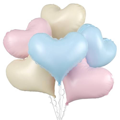 Herzballons in Rosa, Blau, Weiß, 6 Stück, 61 cm, große Herz-Folienballons für Geburtstag, Hochzeit, Babyparty, Jahrestag, Party-Dekoration von Vibzox