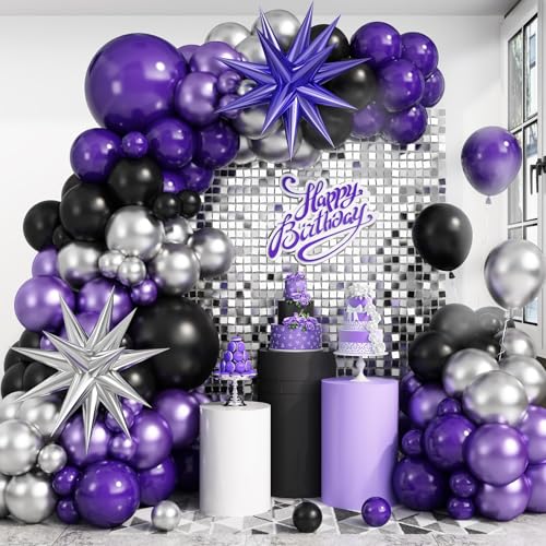 Lila Schwarz Silber Ballonbogen Kit, 101pcs Galaxy Ballon Set Metall Lila Metall Silber für Halloween Geburtstag Baby Shower Party Dekoration Lila Schwarz Silber Ballonbogen Kit, 101pcs Galaxy Ballon Set Metall Lila Metall Silber für Halloween Geburtstag Baby Shower Party Dekoration von Vibzox