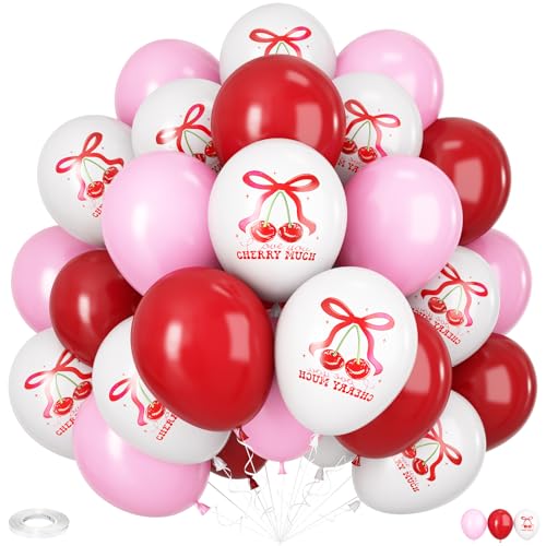 Luftballons mit Kirsch-Druck, 30 Stück, 30,5 cm, weißer Druck, Luftballon für Sommer, Obstparty, Geburtstag, "She is Cherry on Top", Babyparty, Hochzeit, Braut, Valentinstag, Party-Dekorationen von Vibzox