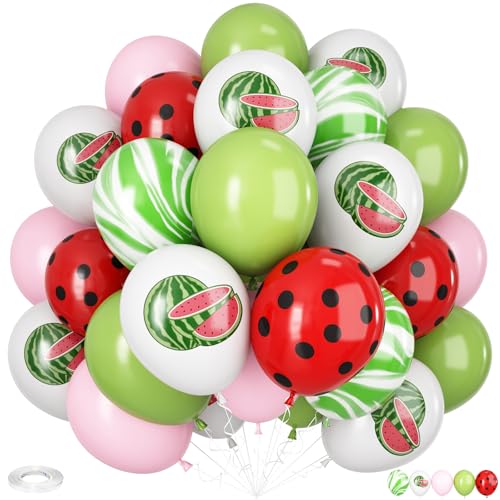 Luftballons mit Wassermelonen-Druck, 30 Stück, 30,5 cm, grün-weiße Melonen-Druck-Luftballons mit rotem Punkt-Ballon für Sommer, Babyparty, Geburtstag, Hochzeit, Abschlussfeier, Geburtstag von Vibzox