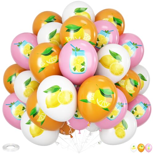 Luftballons mit Zitronendruck, 30 Stück, 30,5 cm, Rosa, Orange, Weiß, Zitronendruck, Luftballons für Sommer, Babyparty, Geburtstag, Hochzeit, Abschlussfeier, Geburtstag, Obst, Limonade von Vibzox