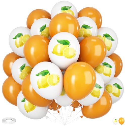 Luftballons mit Zitronendruck, 30 Stück, 30,5 cm, orange/weiß, Zitronendruck-Luftballons für Sommer, Babyparty, Geburtstag, Hochzeit, Abschlussfeier, Geburtstag, Obst, Limonade von Vibzox