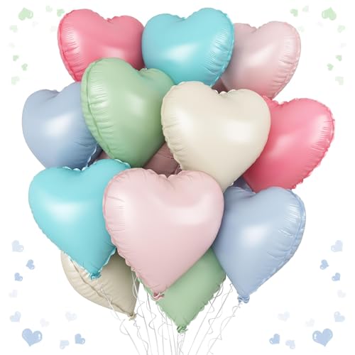 Pastellfarbene bunte Herzballons, 45,7 cm, matt, Regenbogen-Herzform, 12 Stück, mehrfarbig, Macaron-Helium-Mylar-Herz-Ballon für Kindergeburtstag, Babyparty, Verlobung, Hochzeit, Party-Dekoration Pastellfarbene bunte Herzballons, 45,7 cm, matt, Regenbogen-Herzform, 12 Stück, mehrfarbig, Macaron-Helium-Mylar-Herz-Ballon für Kindergeburtstag, Babyparty, Verlobung, Hochzeit, Party-Dekoration von Vibzox