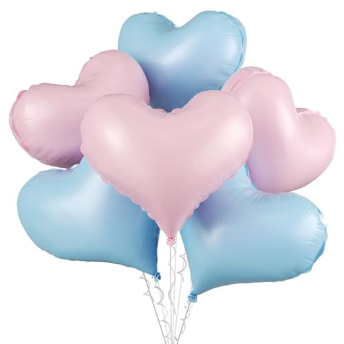 Pink-blaue Herzballons, 6 Stück, 61 cm, große rosa Herz-Folienballons für Geburtstag, Hochzeit, Babyparty, Jahrestag, Party-Dekoration von Vibzox