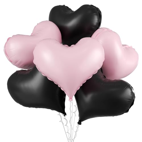 Pink-schwarze Herz-Luftballons, 6 Stück, 61 cm, große rosa schwarze Herz-Folienballons für Geburtstag, Hochzeit, Babyparty, Jahrestag, Dekorationen von Vibzox