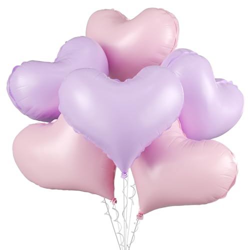 Pink-violette Herz-Luftballons, 6 Stück, 61 cm, große rosa Herz-Folienballons für Geburtstag, Hochzeit, Babyparty, Jahrestag, Party-Dekoration von Vibzox