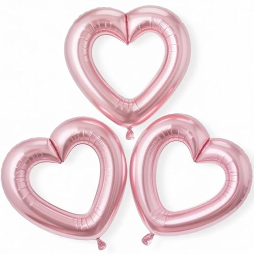Pinke Herzballons, 3 Stück, 101,6 cm, groß, hohl, herzförmig, Folienballon für Geburtstag, Hochzeit, Babyparty, Jahrestag, Party-Dekoration von Vibzox