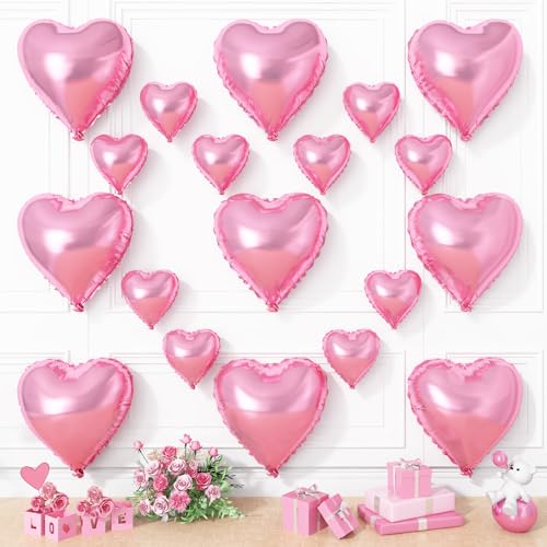 Rosa Herzballons, 19 Stück rosa Herzform, 45,7 cm mit 25,4 cm rosa Helium-Folien-Herzballon, Liebes-Mylar-Ballon für Mädchen, Geburtstag, Hochzeit, Verlobung, Party, Jahrestag, Dekoration Rosa Herzballons, 19 Stück rosa Herzform, 45,7 cm mit 25,4 cm rosa Helium-Folien-Herzballon, Liebes-Mylar-Ballon für Mädchen, Geburtstag, Hochzeit, Verlobung, Party, Jahrestag, Dekoration von Vibzox