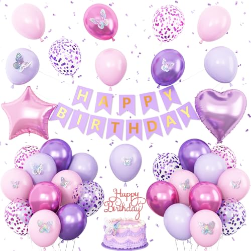Rosa Lila Geburtstagsdekorationen für Frauen Mädchen Rosa Lila Schmetterling Geburtstag Dekorationen Happy Birthday Banner Stern Herz Folienballons Kuchen Topper Schmetterling Aufkleber Partyzubehör Rosa Lila Geburtstagsdekorationen für Frauen Mädchen Rosa Lila Schmetterling Geburtstag Dekorationen Happy Birthday Banner Stern Herz Folienballons Kuchen Topper Schmetterling Aufkleber Partyzubehör von Vibzox