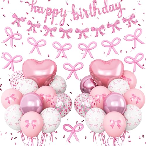 Rosa Schleife, Geburtstagsdekoration, Schleife, Kokette, Party-Dekorationen mit rosa Happy Birthday-Banner, Schleife, Luftballons, Herz-Folienballons für Mädchen, Frauen, Babyparty-Motiv-Dekoration Rosa Schleife, Geburtstagsdekoration, Schleife, Kokette, Party-Dekorationen mit rosa Happy Birthday-Banner, Schleife, Luftballons, Herz-Folienballons für Mädchen, Frauen, Babyparty-Motiv-Dekoration von Vibzox
