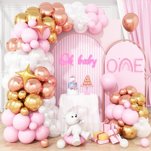 Rosa und Weiß Ballonbogen Kit, Rosa und Gold Luftballons Girlande mit Pastellrosa Rose Gold Ballons Vier Sterne Folienballon, für Mädchen Geburtstag Baby Shower Hochzeit Brautdusche Party Dekorationen Rosa und Weiß Ballonbogen Kit, Rosa und Gold Luftballons Girlande mit Pastellrosa Rose Gold Ballons Vier Sterne Folienballon, für Mädchen Geburtstag Baby Shower Hochzeit Brautdusche Party Dekorationen von Vibzox