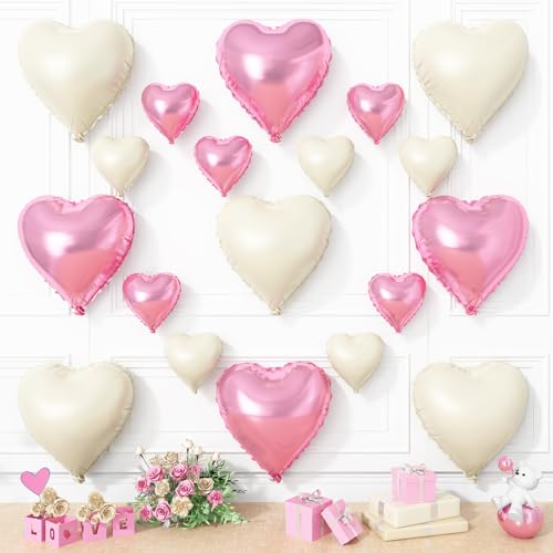 Rosa weiße Herzballons, 19 Stück nackte, weiße und rosa Herzballons, 45,7 cm mit 25,4 cm sandweißem Helium-Mylar-Herzballon für Geburtstag, Babyparty, Brautschmuck, Hochzeit, Party-Dekorationen Rosa weiße Herzballons, 19 Stück nackte, weiße und rosa Herzballons, 45,7 cm mit 25,4 cm sandweißem Helium-Mylar-Herzballon für Geburtstag, Babyparty, Brautschmuck, Hochzeit, Party-Dekorationen von Vibzox