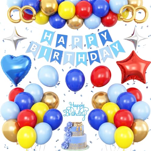 Rot-blau-gelb-goldene Geburtstagsdekorationen, Karneval, Zirkus, Party-Ballons, Banner, Tortenaufsatz, Stern-Herz, Folienballon für Babyparty, Karnevalsparty Rot-blau-gelb-goldene Geburtstagsdekorationen, Karneval, Zirkus, Party-Ballons, Banner, Tortenaufsatz, Stern-Herz, Folienballon für Babyparty, Karnevalsparty von Vibzox
