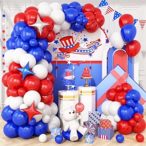 Rot-weiße und blaue Luftballons Bogen-Set, königsblau rot weiß Ballongirlande mit Stern Folienballon, für 4. Juli Patriotische Abschlussfeier, Geburtstag, Hochzeit, nautische von Vibzox