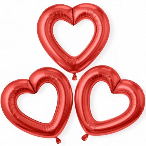 Rote Herzballons, 3 Stück, 101,6 cm, groß, hohl, Herz-Folienballon für Geburtstag, Hochzeit, Babyparty, Jahrestag, Party-Dekoration von Vibzox