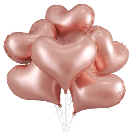 Rotgoldene Herzballons, 6 Stück, 61 cm, große goldene Herz-Folienballons für Geburtstag, Hochzeit, Babyparty, Jahrestag, Party-Dekoration von Vibzox