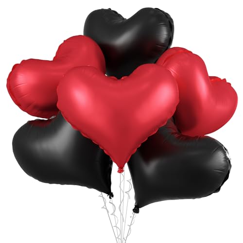 Schwarz-rote Herz-Luftballons, 6 Stück, 61 cm, große rote schwarze Herz-Folienballons für Geburtstag, Hochzeit, Babyparty, Jahrestag, Dekorationen von Vibzox
