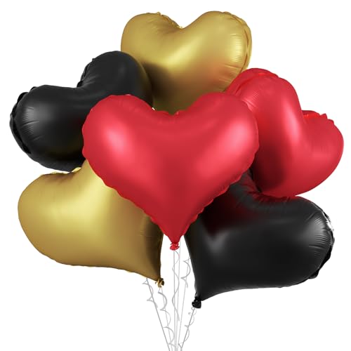 Schwarz-rotgoldene Herz-Luftballons, 61 cm, große Herz-Folienballons für Geburtstag, Hochzeit, Babyparty, Jahrestag, Party-Dekoration von Vibzox