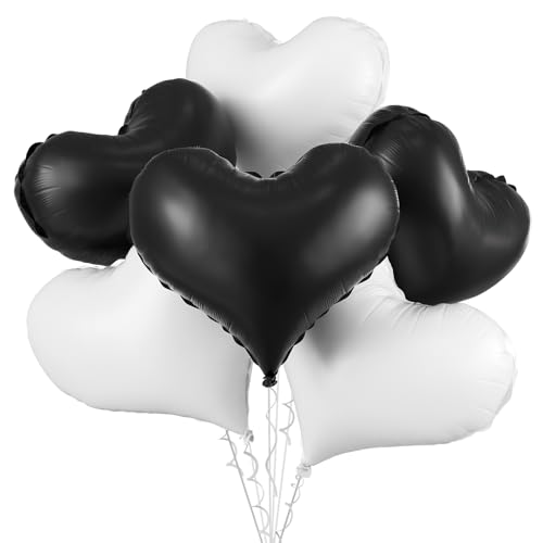 Schwarz-weiße Herz-Luftballons, 6 Stück, 61 cm, große schwarze Herz-Folienballons für Geburtstag, Hochzeit, Babyparty, Jahrestag, Party-Dekoration von Vibzox