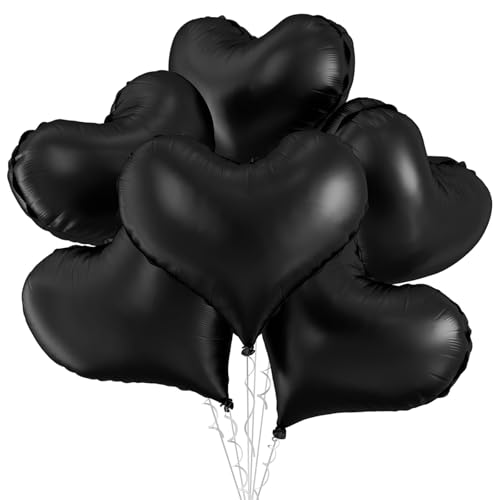 Schwarze Herzballons, 6 Stück, 61 cm, große schwarze Herz-Folienballons für Geburtstag, Hochzeit, Babyparty, Jahrestag, Party-Dekoration von Vibzox