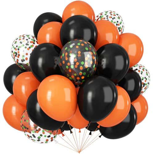 Schwarze und orangefarbene Luftballons, 60 Stück, 30,5 cm, schwarz-orange Luftballons und Konfetti-Ballon für Abschlussfeier, Halloween, Babyparty, Jahrestag, Geburtstag, praktische Dekoration von Vibzox