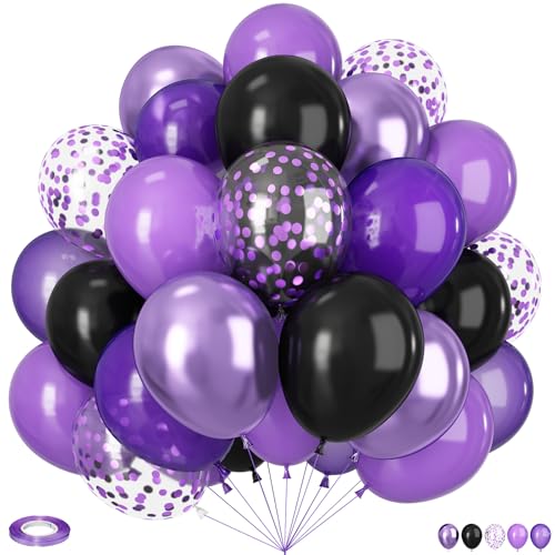 Schwarze und violette Luftballons, 60 Stück, 30,5 cm, schwarze Drak-Luftballons, Metall- und Konfetti-Ballons für Abschlussfeier, Halloween, Geburtstag, Hochzeit, Babyparty, Party-Dekorationen Schwarze und violette Luftballons, 60 Stück, 30,5 cm, schwarze Drak-Luftballons, Metall- und Konfetti-Ballons für Abschlussfeier, Halloween, Geburtstag, Hochzeit, Babyparty, Party-Dekorationen von Vibzox
