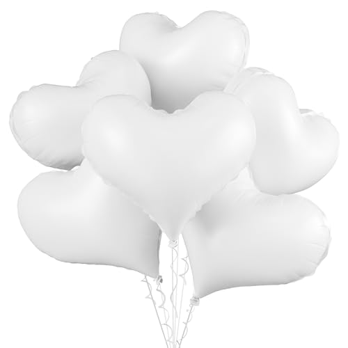 Weiße Herzballons, 6 Stück, 61 cm, große weiße Herz-Folienballons für Geburtstag, Hochzeit, Babyparty, Jahrestag, Party-Dekoration von Vibzox