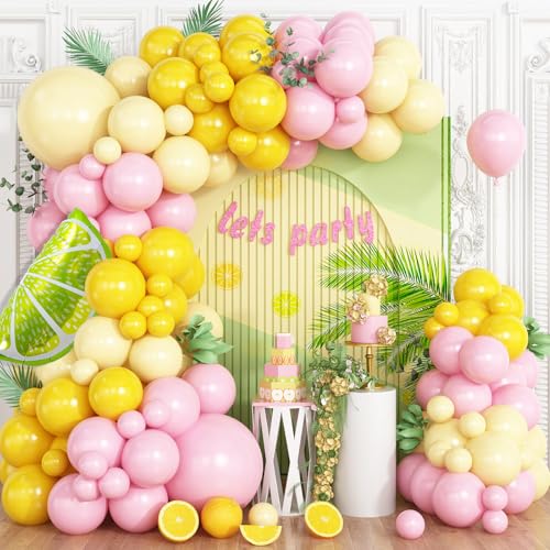 Zitronen-Ballonbogen-Girlande-Set, rosa und pastellgelber Ballon mit grün-gelben Zitronen-Folienballons für Babyparty, Brautschmuck, Hochzeit, Abschlussfeier, Geburtstag, Limonade Zitronen-Ballonbogen-Girlande-Set, rosa und pastellgelber Ballon mit grün-gelben Zitronen-Folienballons für Babyparty, Brautschmuck, Hochzeit, Abschlussfeier, Geburtstag, Limonade von Vibzox