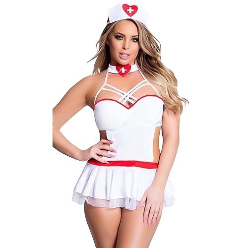 VicSec Sexy Krankenschwester Kostüm Damen Frauen Lingerie Dessous-Sets Babydolls Versuchung Cosplay Rollenspiele Pflegeuniformen Krankenschwester Kostüm Nurse Uniforms S-3XL von VicSec