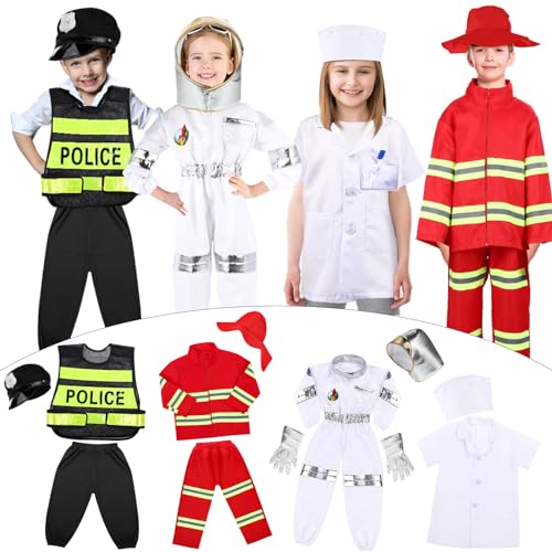 Vicenpal 4 x 12-teilige Kostüme für Kinder, Weihnachtsgeschenke, Rollenspiel, Kostüm für Jungen und Mädchen (Feuerwehrmann) von Vicenpal